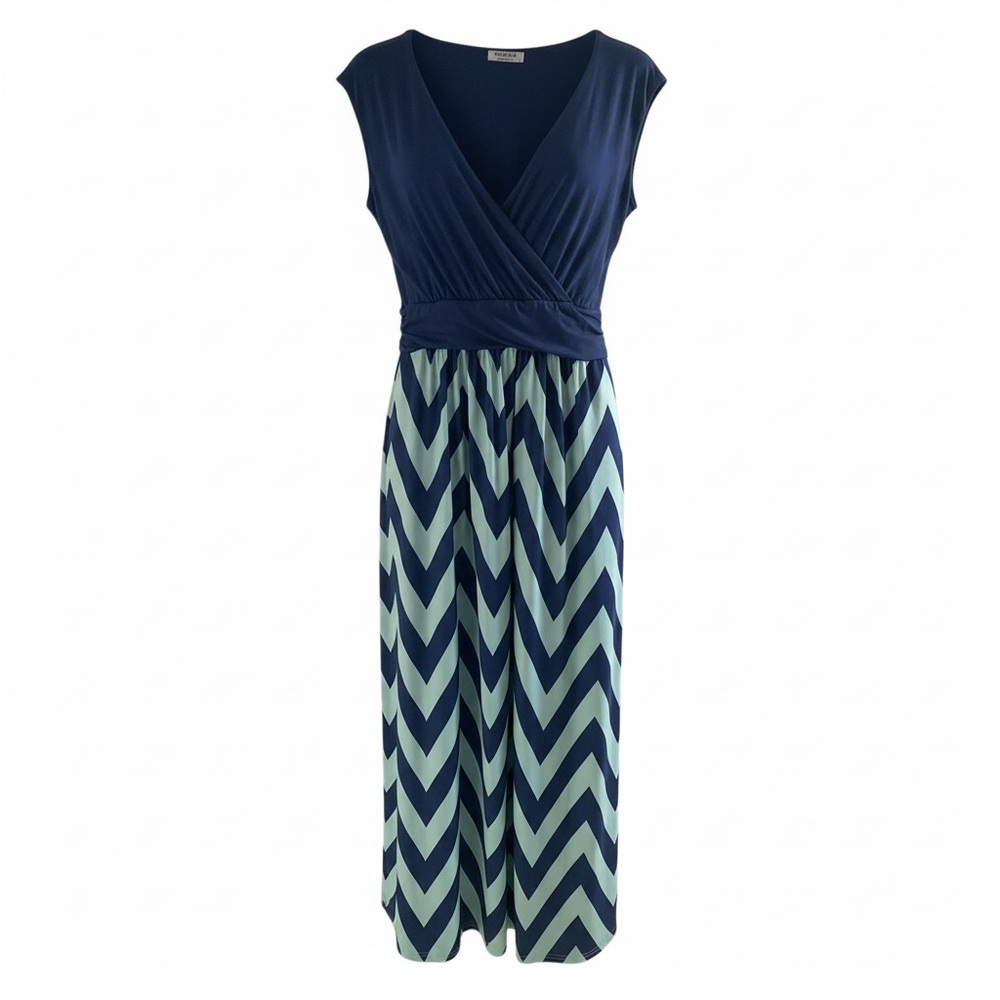 Navy and Mint Chevron Maxi Dress
